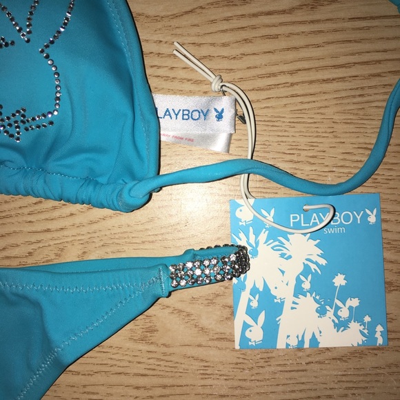 New 2pc Sexy Vintage Playboy Thong Bikini Swimsuit Diamonds Size Large & XL - Picture 9 of 13